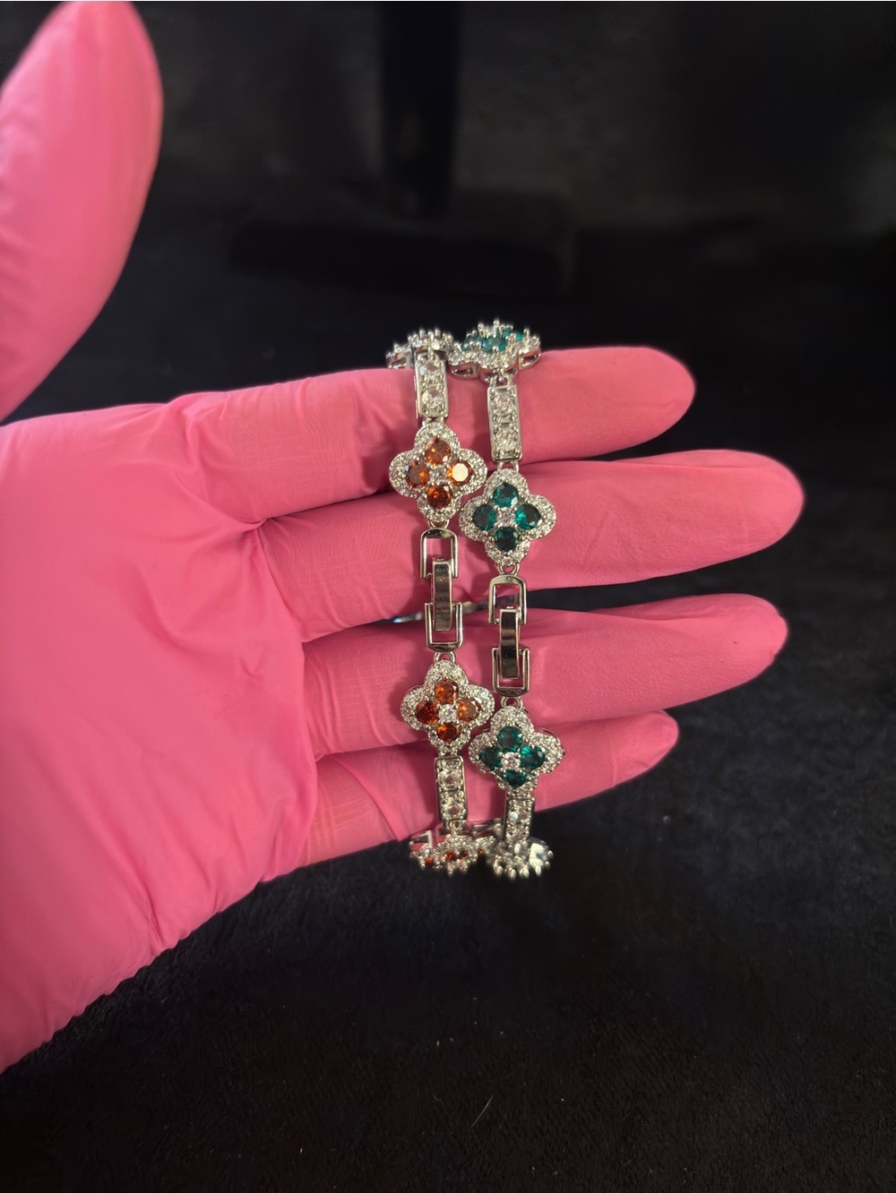 2 4.3mm Silver Tone Clover Station Link Bracelets 8in. - Picture 11 of 17